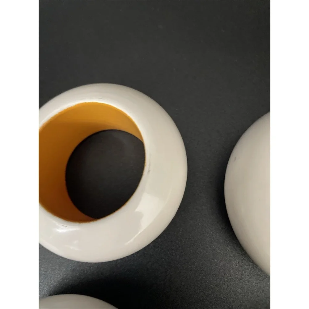 Vintage Mod Wood Napkin‎ Rings White Yellow/Orange Set of 4 Retro